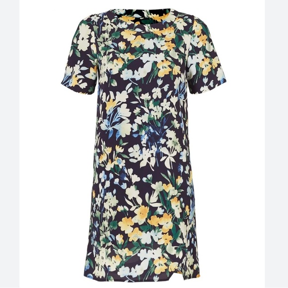 Slate & Willow Blue Floral Flower Throw Shift Short Sleeve Mini Dress, Size 10 - Picture 4 of 14